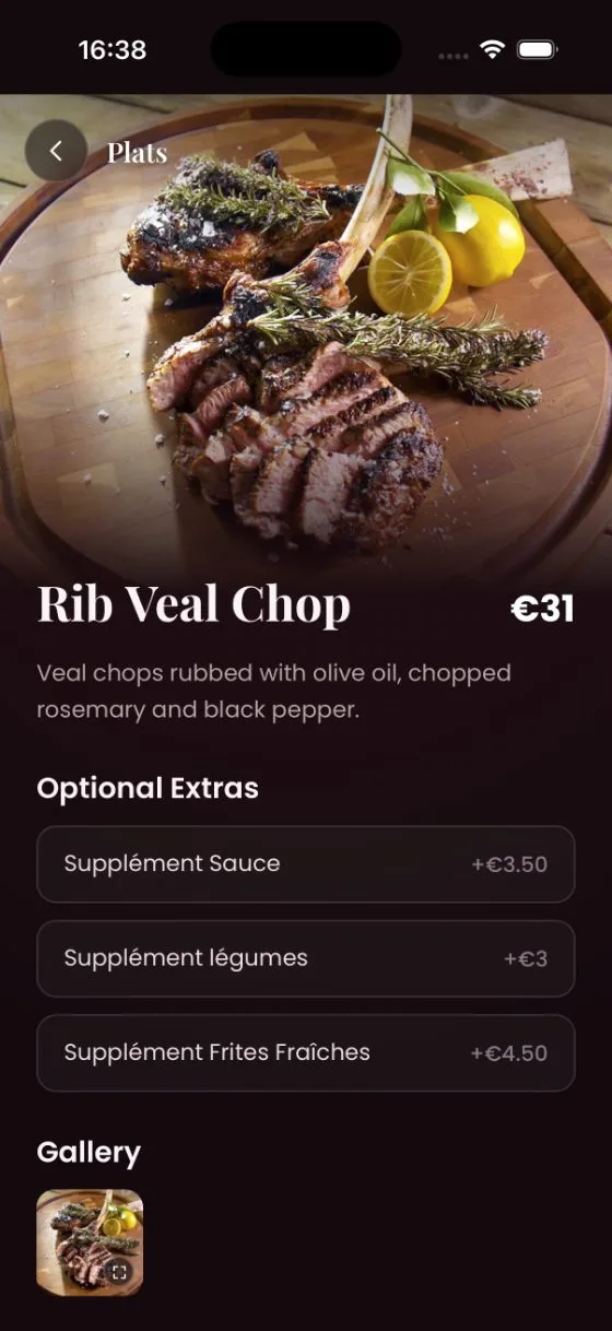 Sofitel menu - dish detail with optional extras