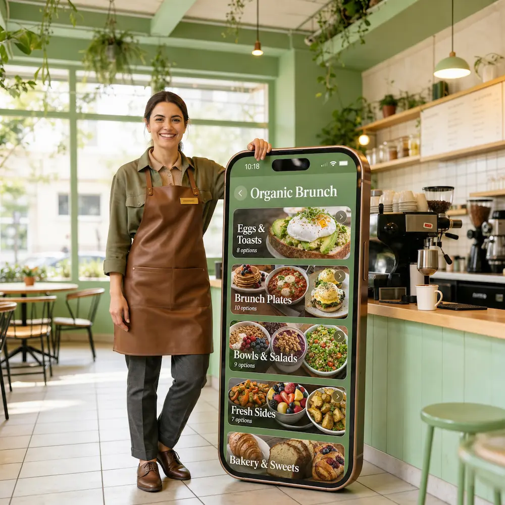 VenueStory menu in an organic brunch café