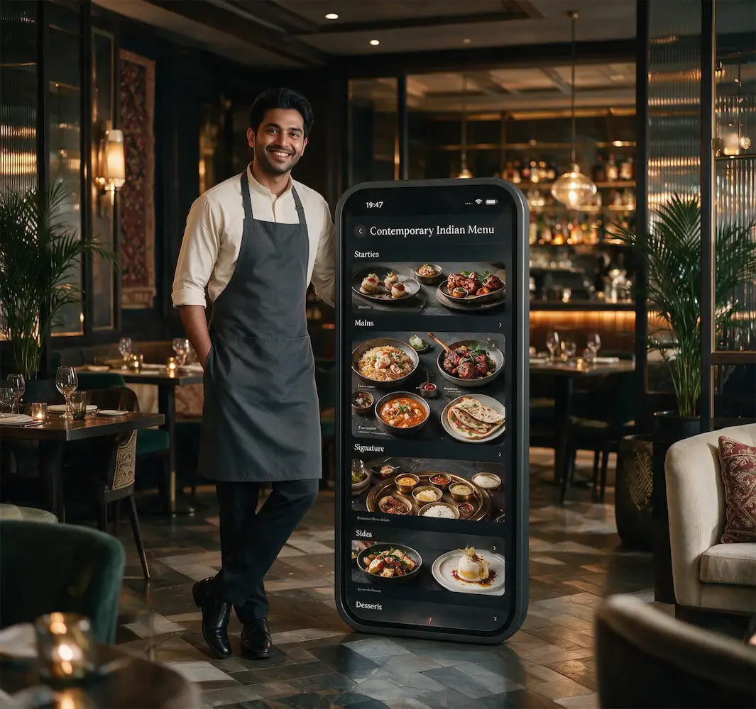 VenueStory menu in a contemporary Indian restaurant