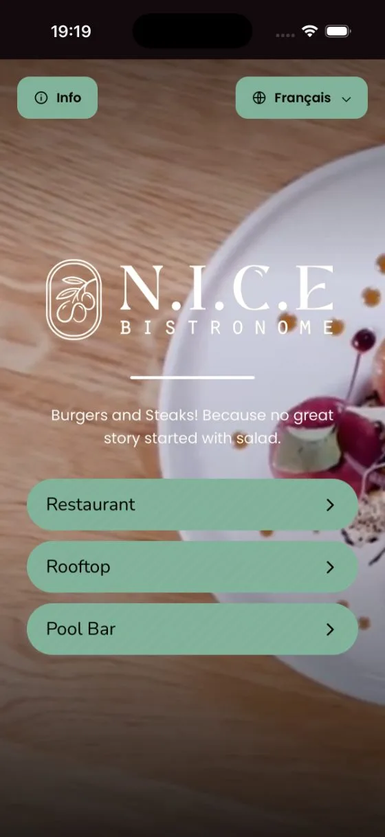 Branded guest menu: N.I.C.E Bistronome