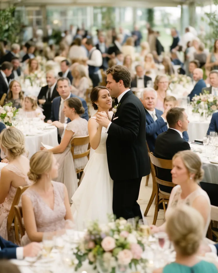 Bride and groom dancing at a wedding reception